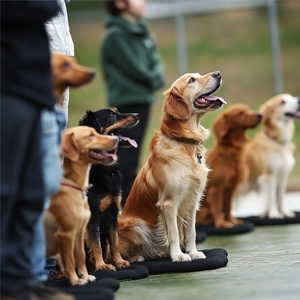 A group of dogs being trained by Ana Dahl from Dahl Dog Training.