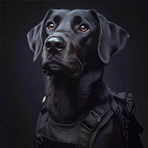 A black lab service dog. Dahl Dog Training